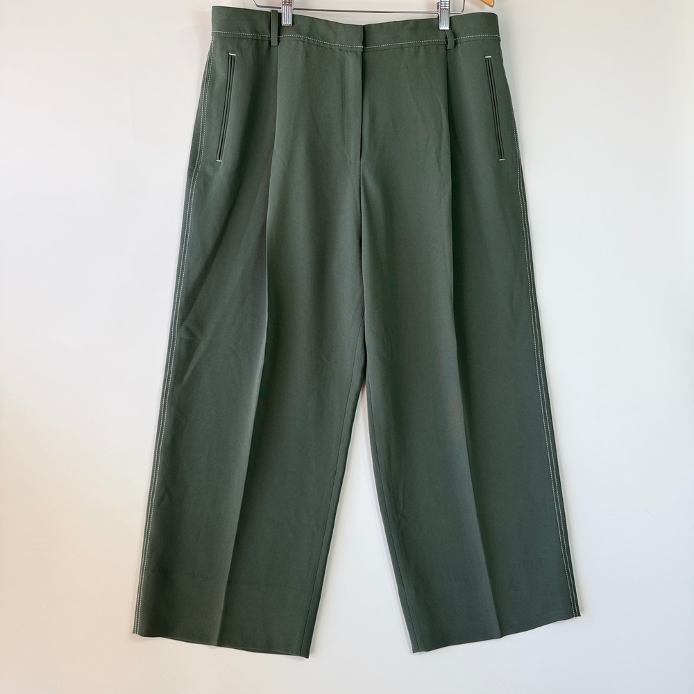 M.M.LaFleur Arlo Breeze Pant Women 16 Dusty Pine Wide Leg Everyday Crepe Cropped - Picture 2 of 16